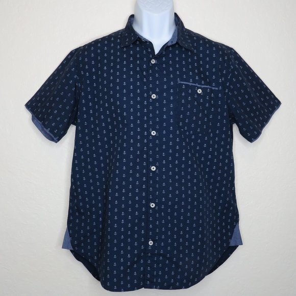 Akrux* Men's Short Sleeve Button Down Curved Hem Chest Pocket Shirt~ Size Large‎ - Picture 1 of 11